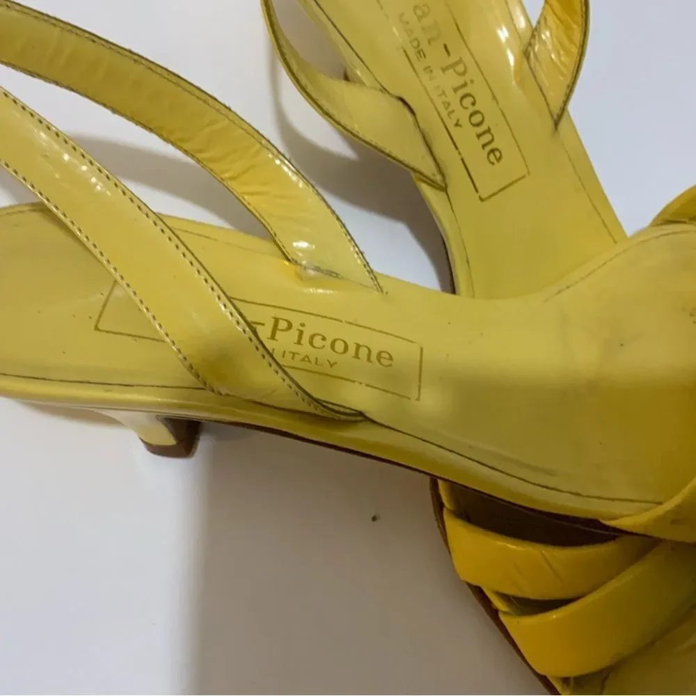 Vintage Evan Picone Yellow patent Leather Kitten Heel Pumps slingback sandals - Picture 4 of 9